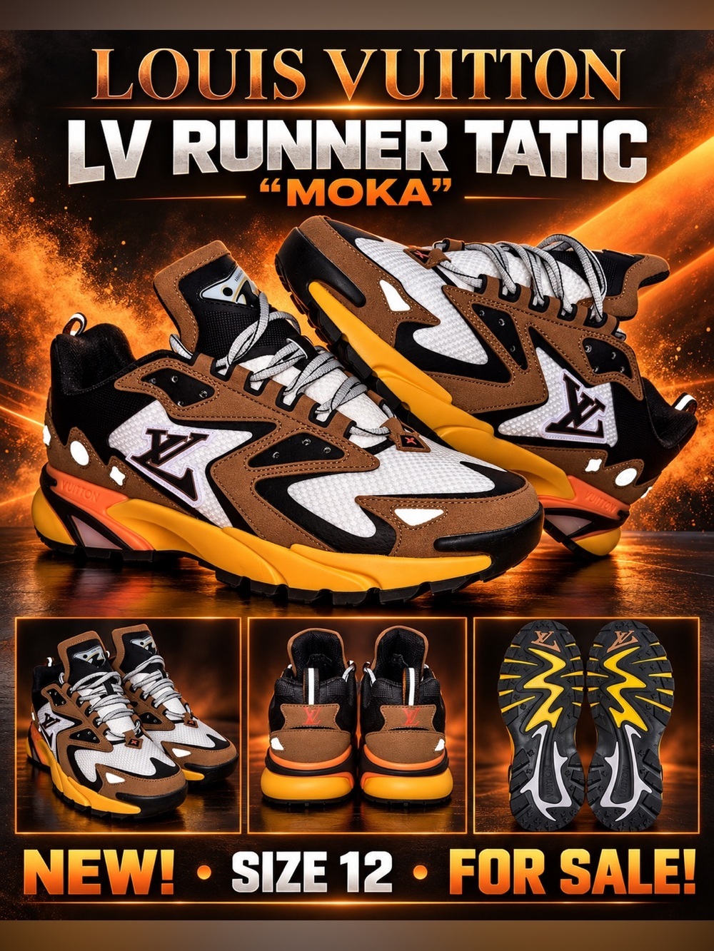 Louis Vuitton LV Runner Tatic "Moka" sneakers, featuring/ bright orange🔥New! 12